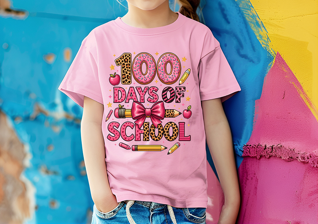 100 Days Of School Bow-Youth-Full Color-DTF Transfer