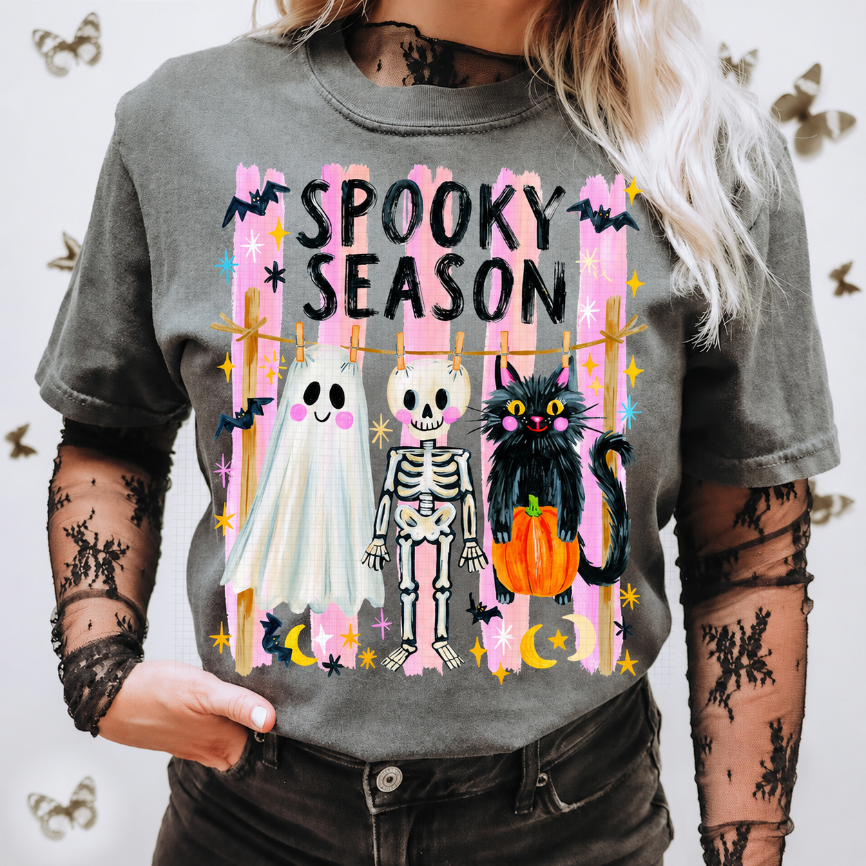 Cute Striped Spooky Season - Full Color DTF Transfer - Thrifty Thursday