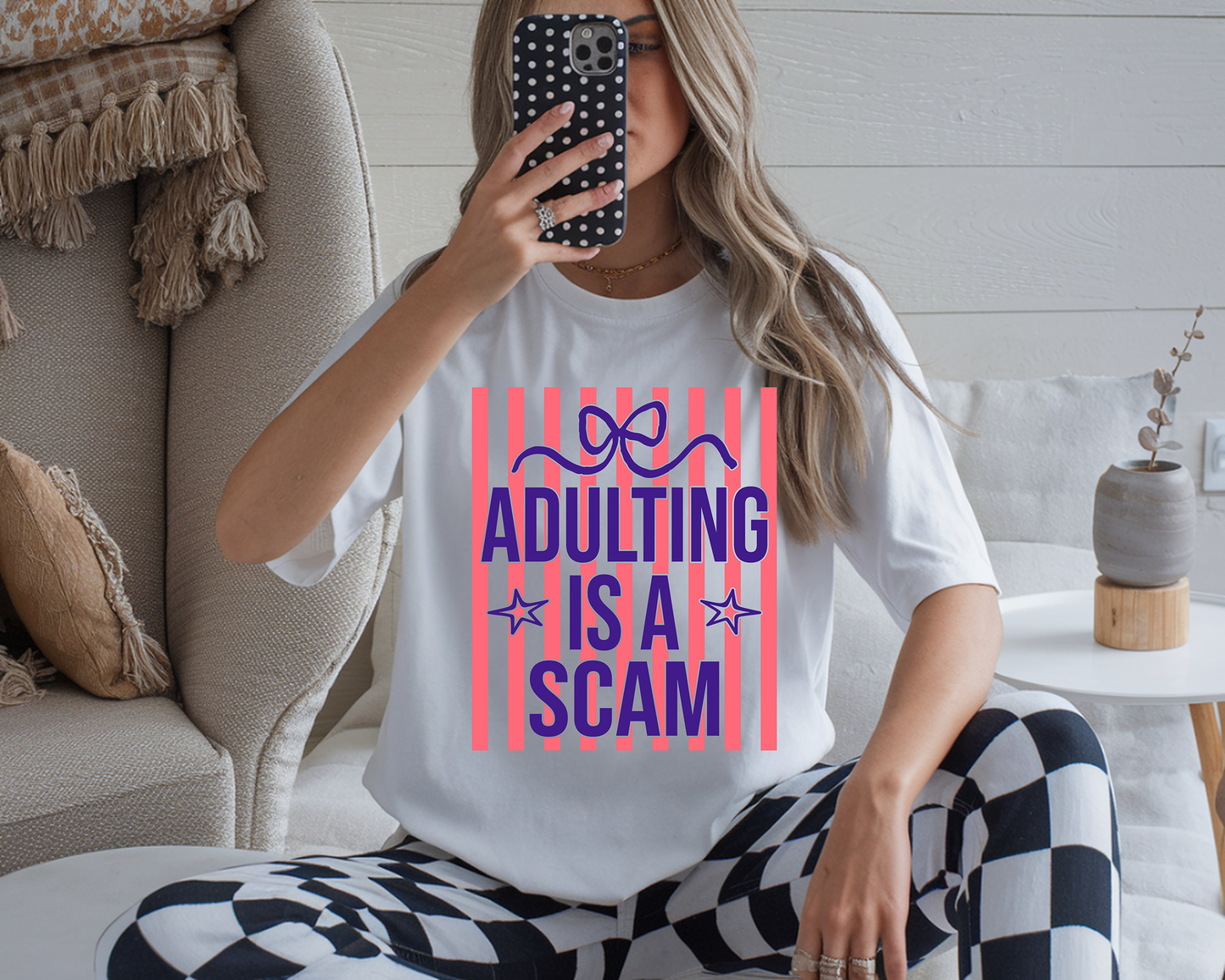 Adulting Is a Scam Striped - Full Color - DTF Transfer - WHOLESALE