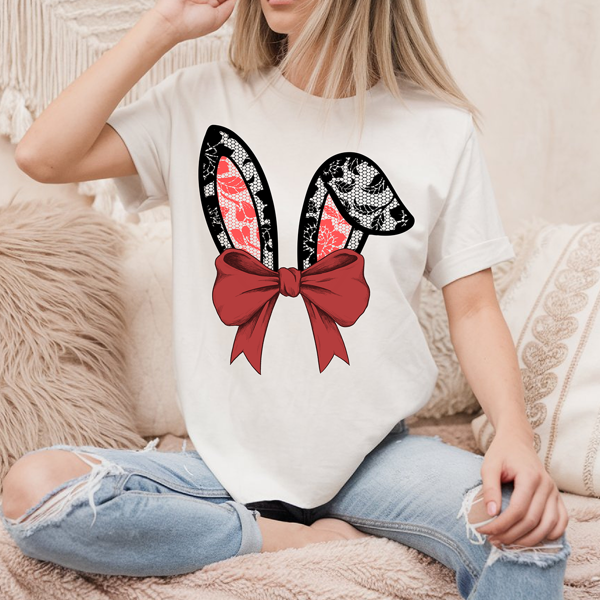 Black Lace Bunny Coquette - DTF TRANSFER