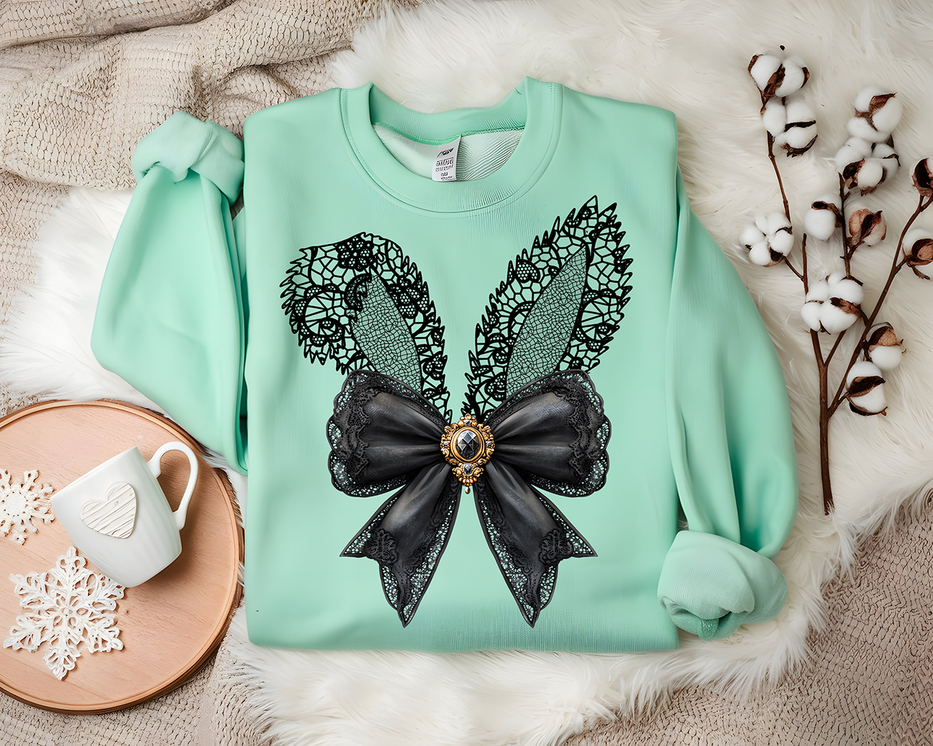 Black Lace Bunny Ears Coquette - DTF TRANSFER