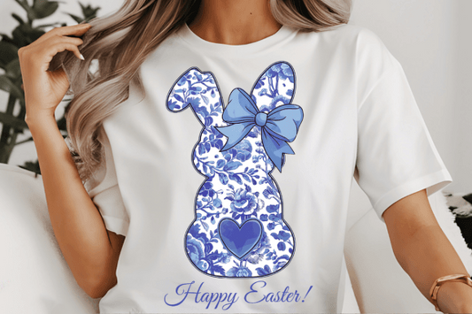 Blue Floral Bunny - DTF TRANSFER