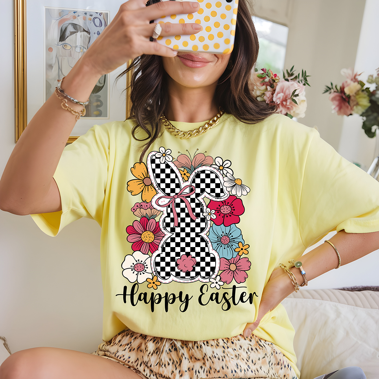 Boho Happy Easter Checkered - DTF TRANSFER