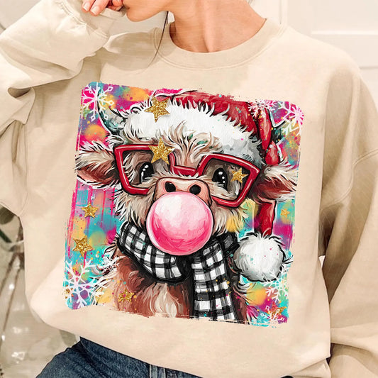 Bubblegum Highland Cow-Full Color DTF Transfer - 2-5 Business Days
