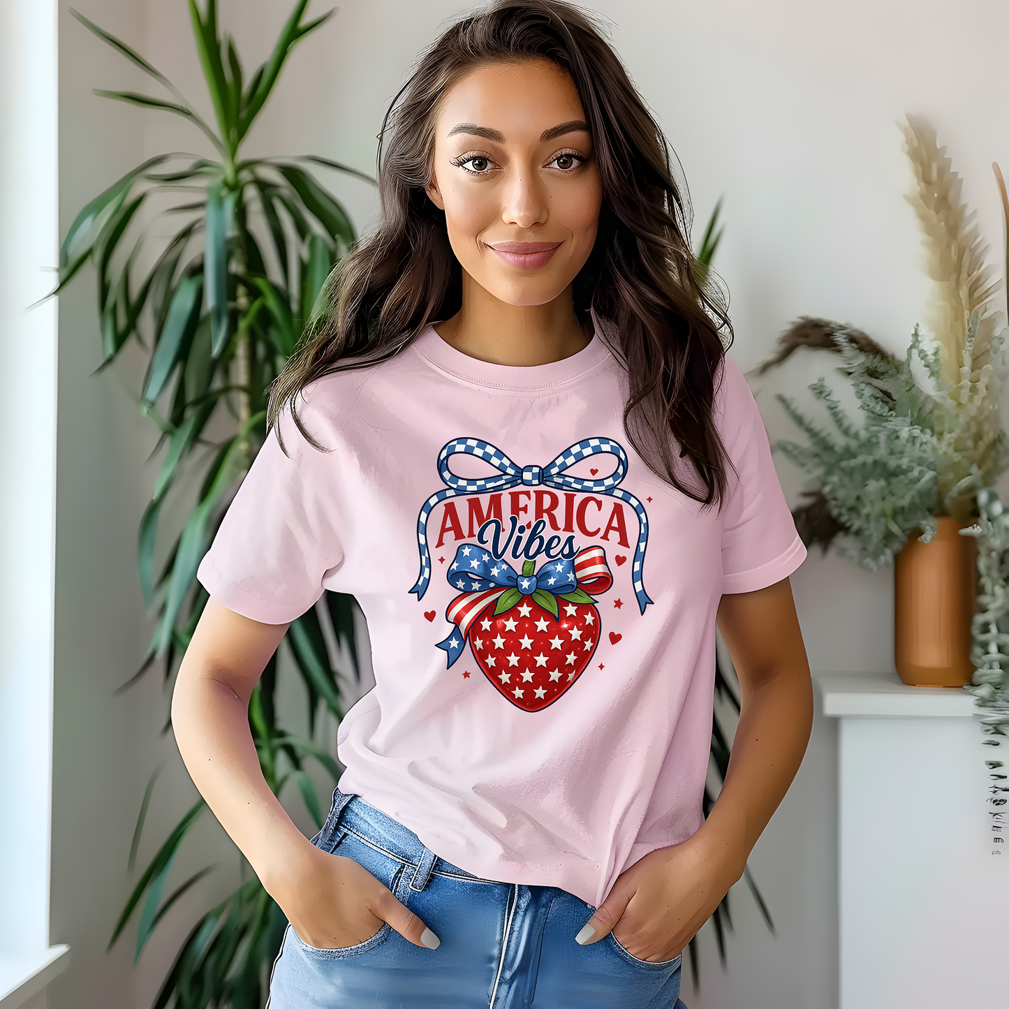 Checkered America Strawberry - DTF TRANSFER
