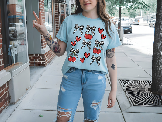 Checkered Cherry Bow Collage -Full Color- DTF TRANSFER