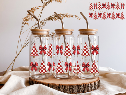 Checkered Christmas Trees-16 oz UVDTF Wrap -RTS