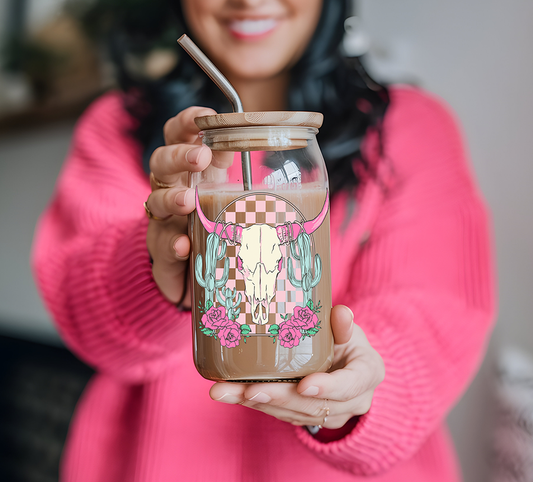 Checkered Cowgirl Skull - UV Sticker