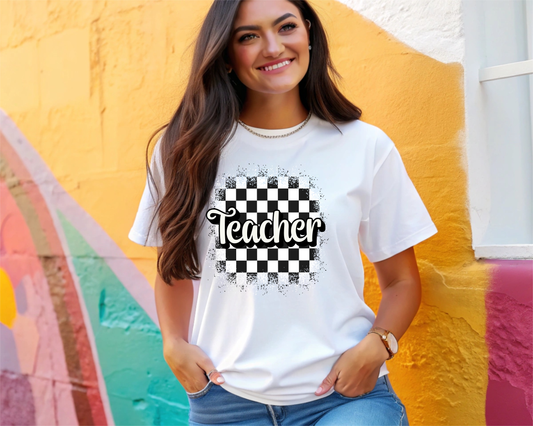 Checkered Teacher - DTF TRANSFER