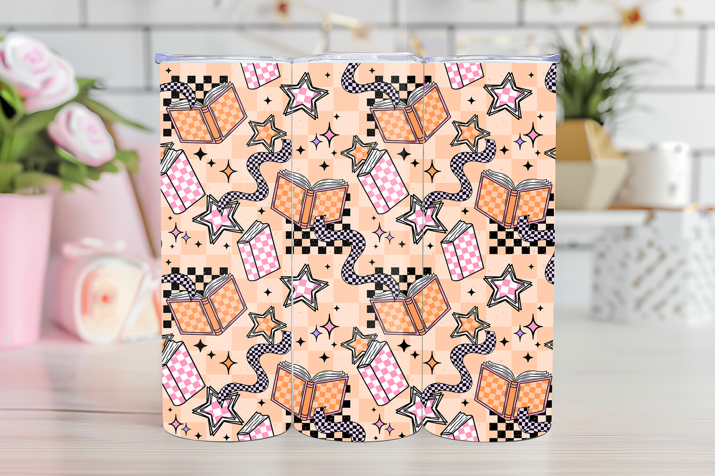 Checkered Book- 20oz TUMBLER WRAP