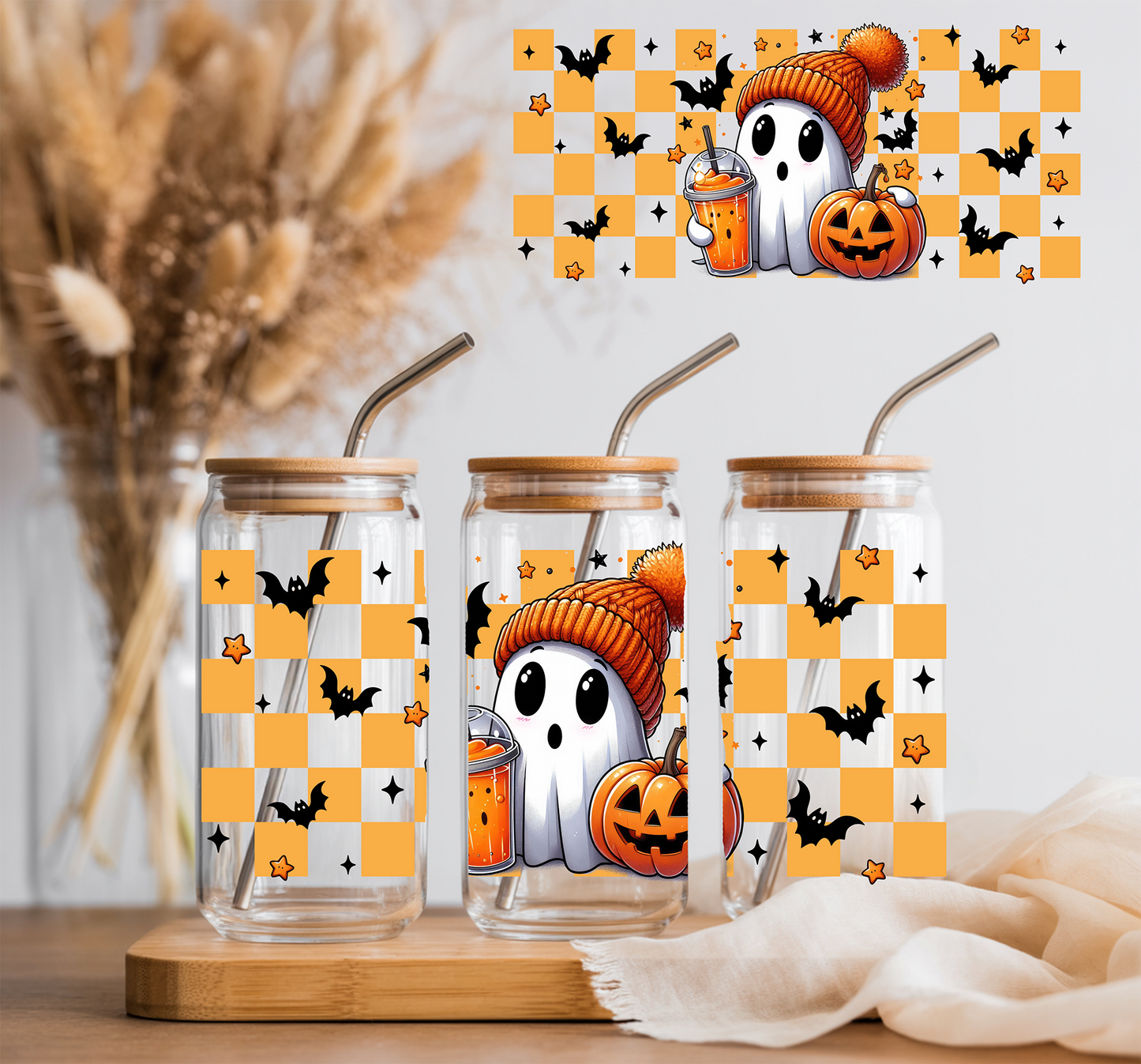 Coffee Ghostie Checker - 16 oz UVDTF Wrap - RTS