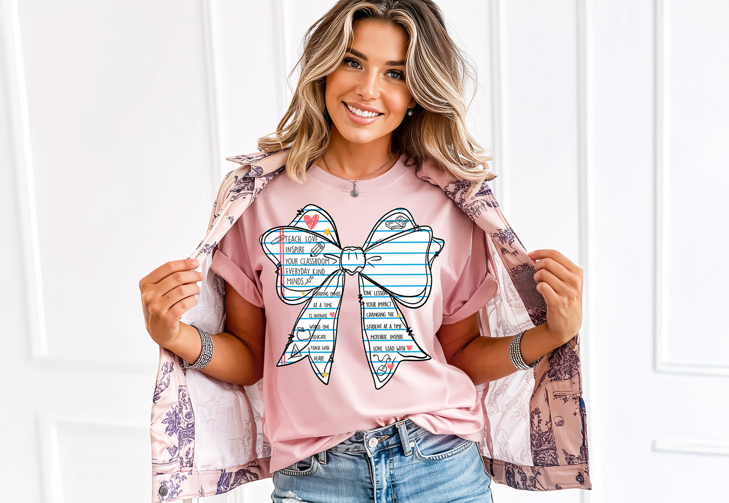 Coquette Paper Teacher Bow- Full Color-DTF TRANSFER