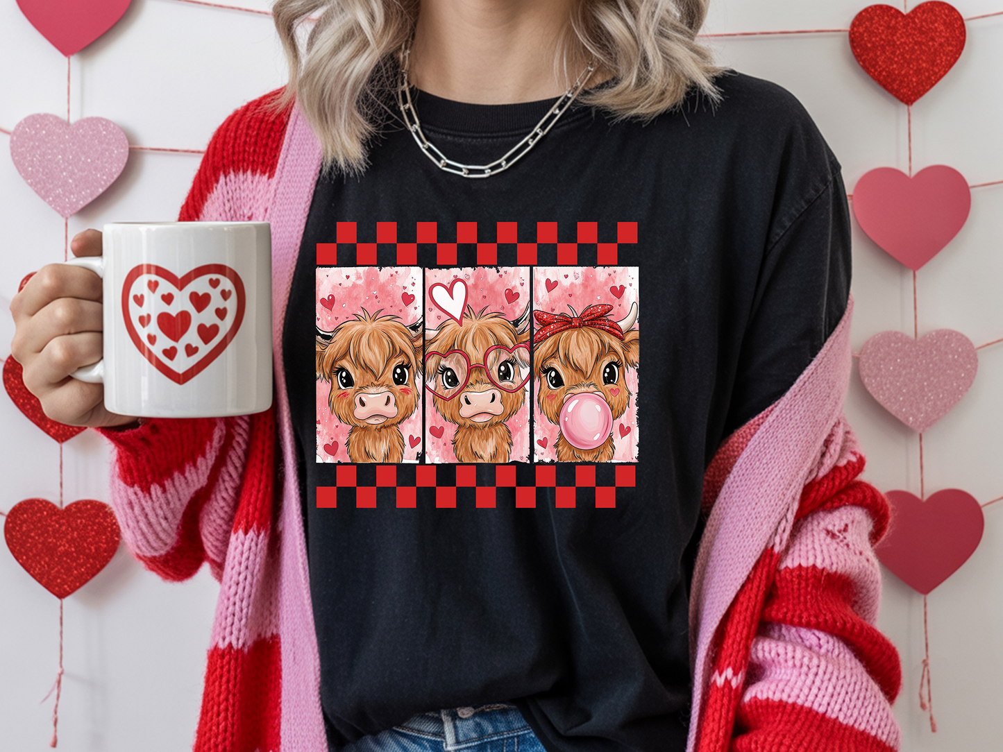 Cute Cow Valentine Highland Cow-Full Color -DTF Transfer-WHOLESALE