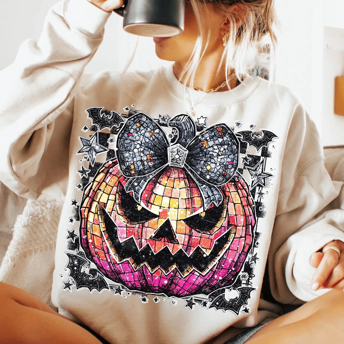 Disco Spooky Pumpkin - Full Color DTF Transfer - RTS # 16
