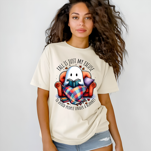FALL IS JUST MY EXCUSE TO AVOID PEOPLE UNDER A BLANKET GHOST- Full Color- DTF Transfer-2-5 Business Days