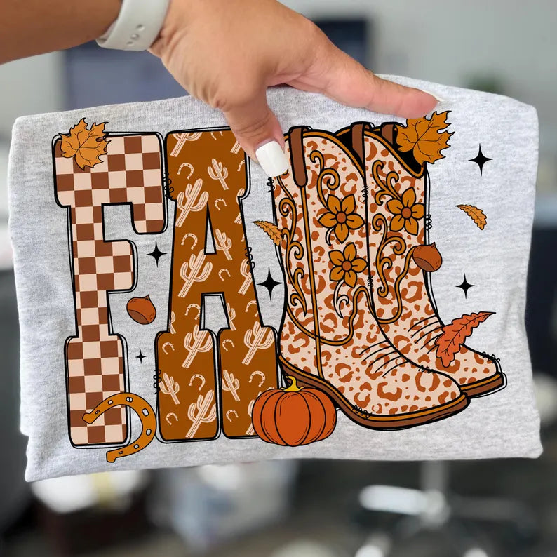 Fall Boots - Full Color- DTF Transfer- 2-5 Business Days