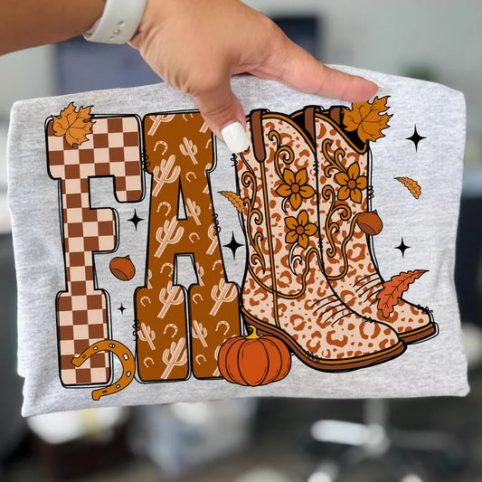 Fall Boots - Full Color- DTF Transfer- 2-5 Business Days
