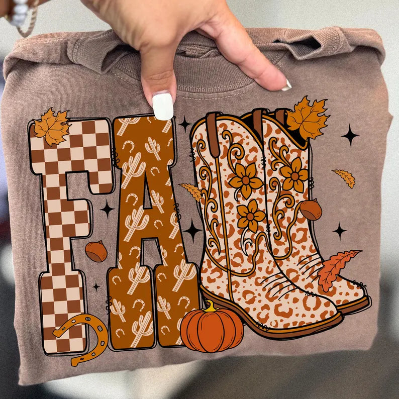 Fall Boots - Full Color- DTF Transfer- 2-5 Business Days