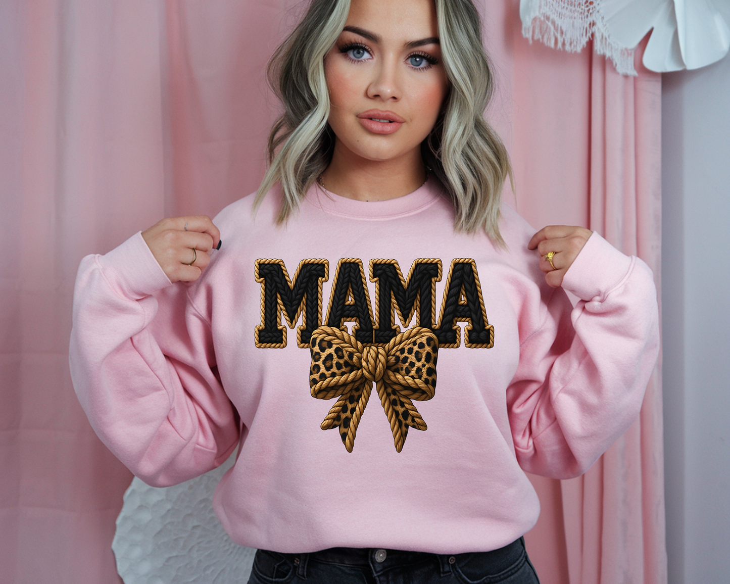 Faux Yarn Mama Leopard Bow-Full Color-DTF Transfer-2-5 Business Days