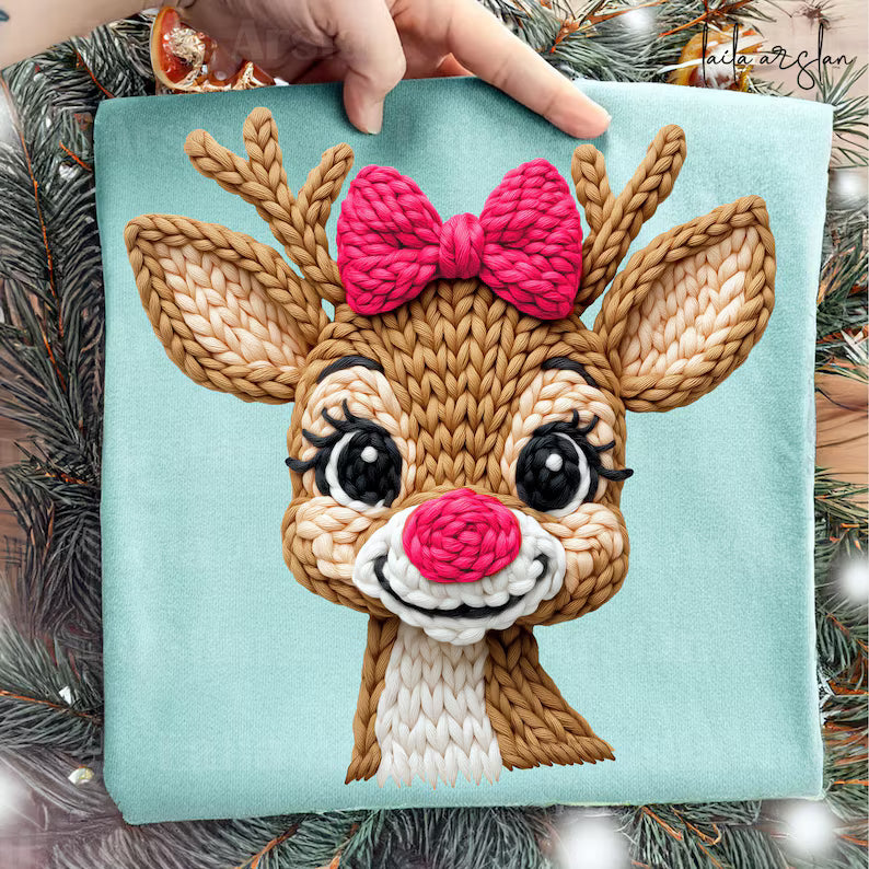 Faux Yarn Reindeer(Youth)- Full Color DTF Transfer - 2-5 Business Days