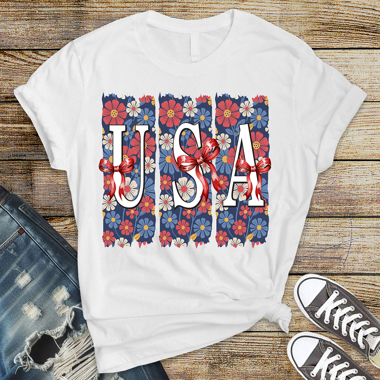 Floral USA Bow- DTF TRANSFER