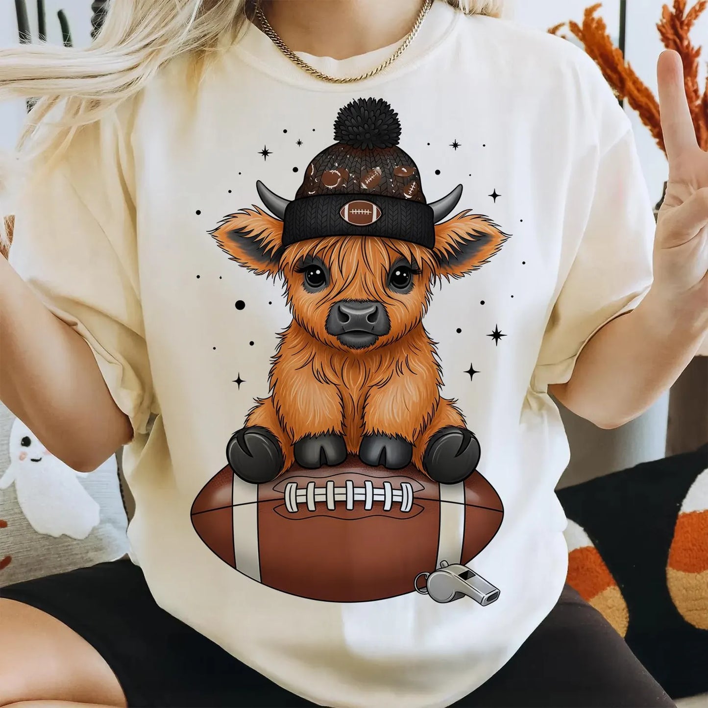 Football Highland Cow - Full Color DTF Transfer - RTS