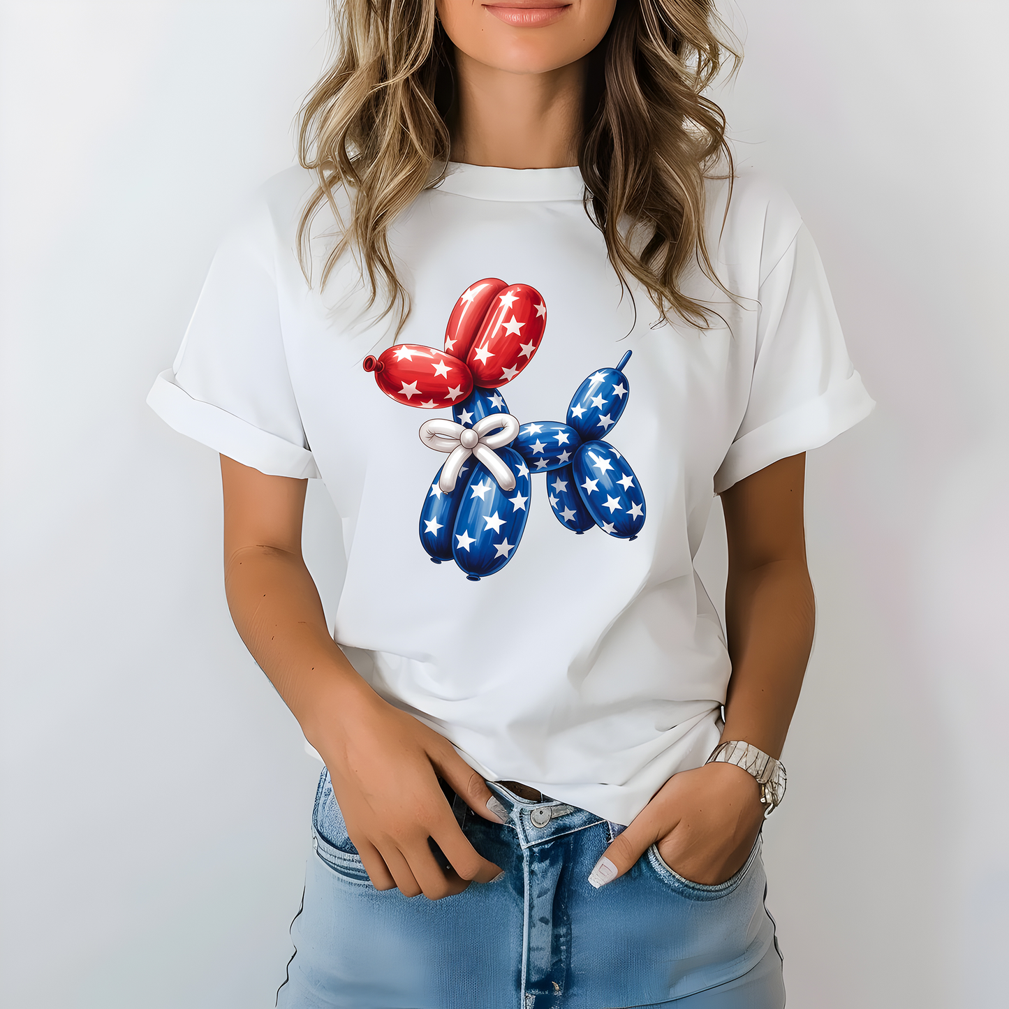 Fourth of July Patriotic Stars Balloon Dog- DTF TRANSFER