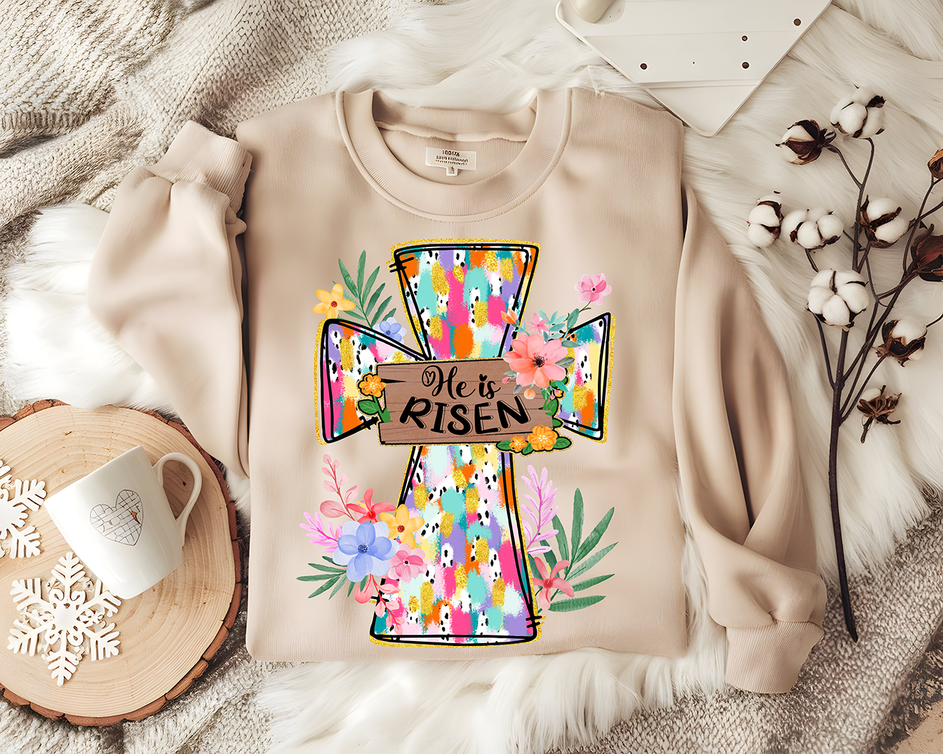 He Is Risen Brushstroke Cross - DTF TRANSFER