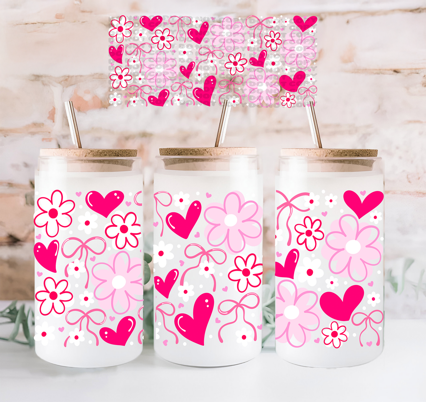 Heart and Flowers- 16 oz UV DTF Cup Wrap - RTS
