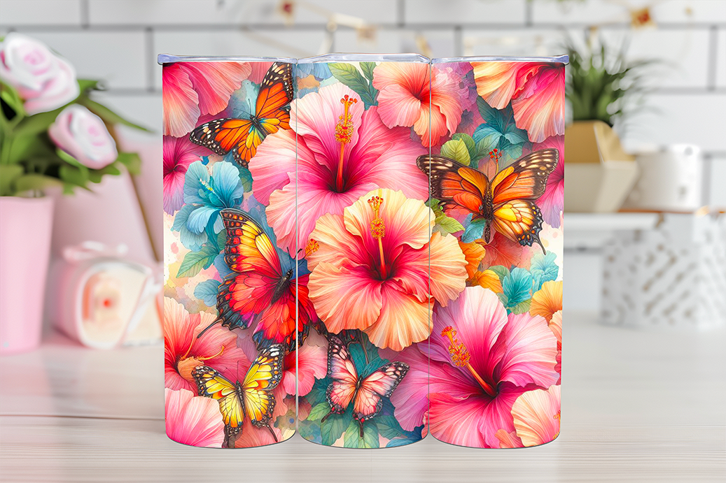 Hibiscus Florals & Butterflies - 20oz TUMBLER WRAP
