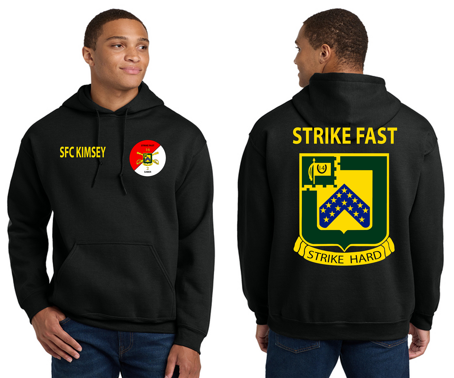 Regular Hoodie - Front & Back - Rank & Name -