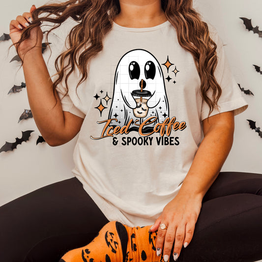 Iced Coffee and Spooky Vibes- Full Color DTF Transfer-2-5 Business Days