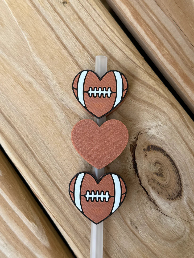 Football Heart- 8mm Straw Topper (Standard Straw Size) Straw Not Included