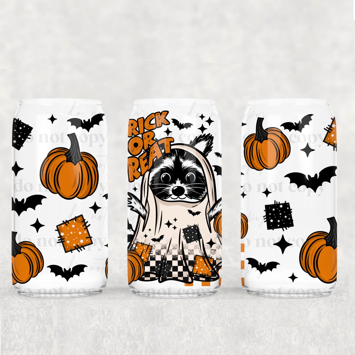 Trick or Treat Racoon - 16 oz UVDTF Wrap -RTS