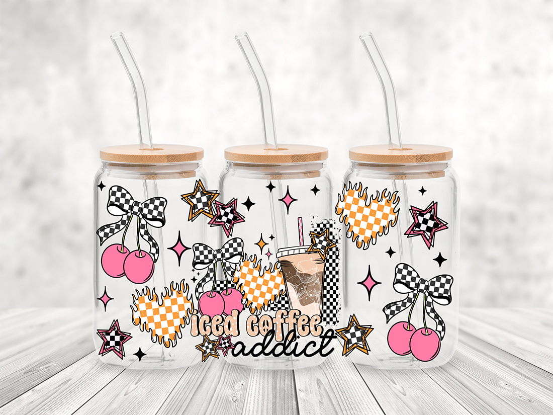 Ice Coffee Addict- 16 oz UVDTF Wrap -RTS