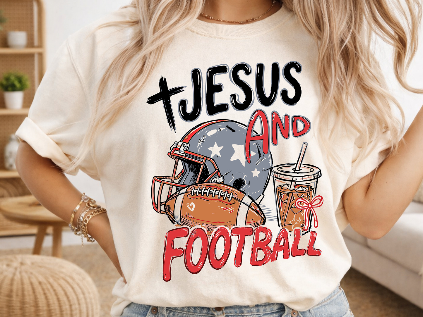 Jesus and Football - Full Color - DTF Transfer - Grab It Tuesday