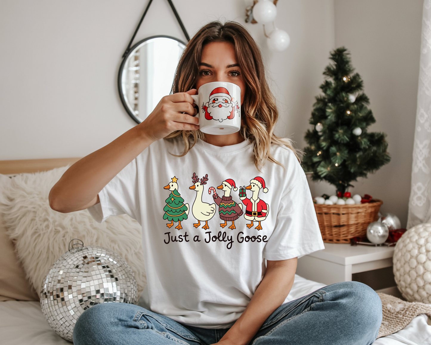 Just A Jolly Goose Cute Christmas-Full Color - DTF TRANSFER - 2-5 Business Days