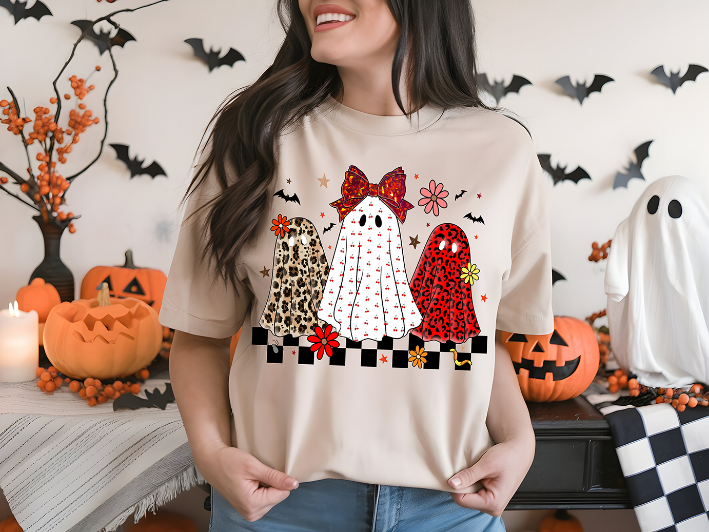 Leopard Checker Ghosties - Full Color DTF Transfer - RTS #15