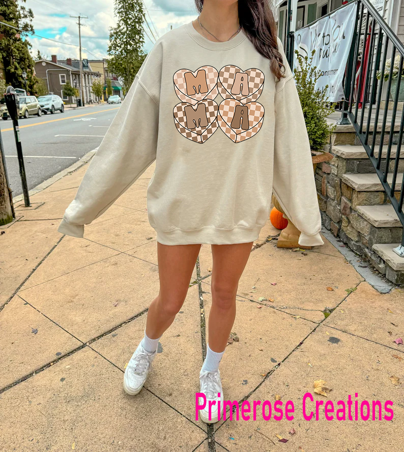 Mama Brown Heart Checkered DTF