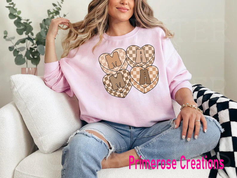Mama Brown Heart Checkered DTF