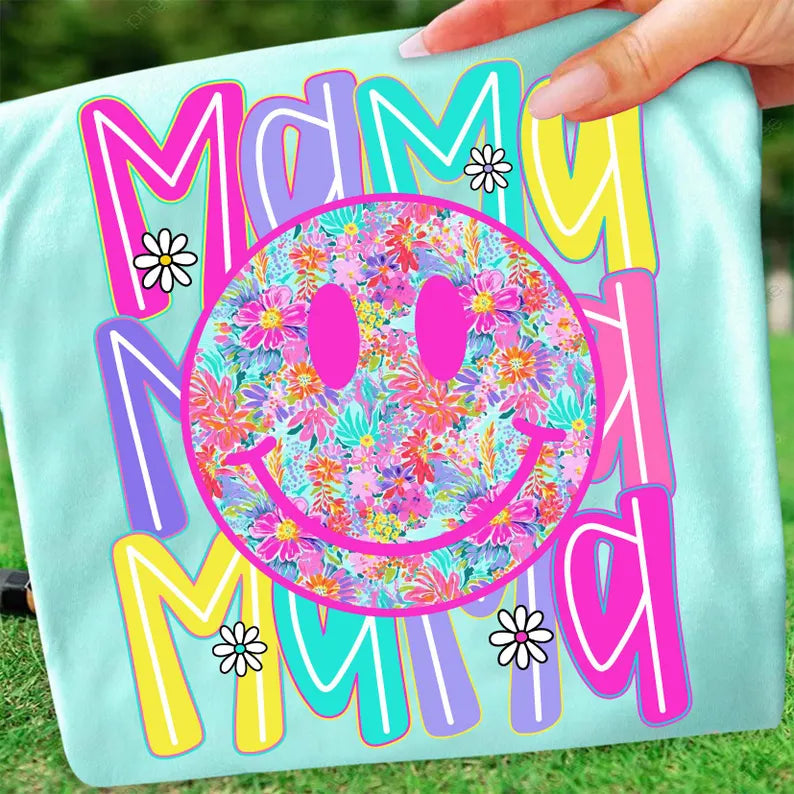 Mama Floral Smiley Repeat - Full Color - DTF Transfer - 2-5 Business Days