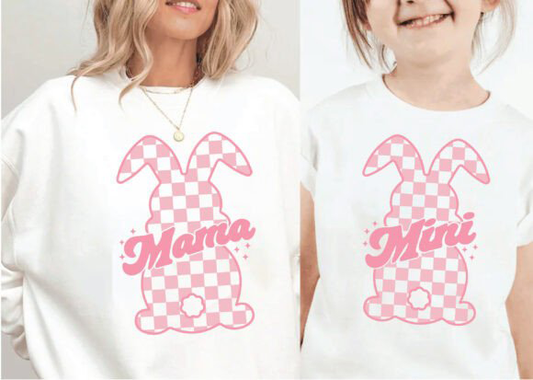 Mama/ Mini Checkered Bunny - Set - DTF TRANSFER