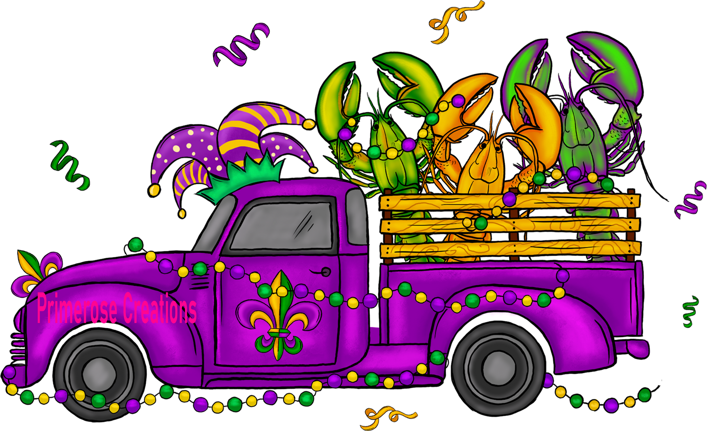 Mardi Gra Purple Truck and Crawfish DTF