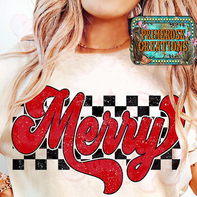 Merry Checkered - Full Color DTF Transfer - Christmas In July