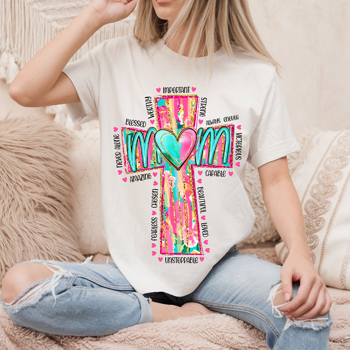 Mom Brushstroke Cross- DTF TRANSFER