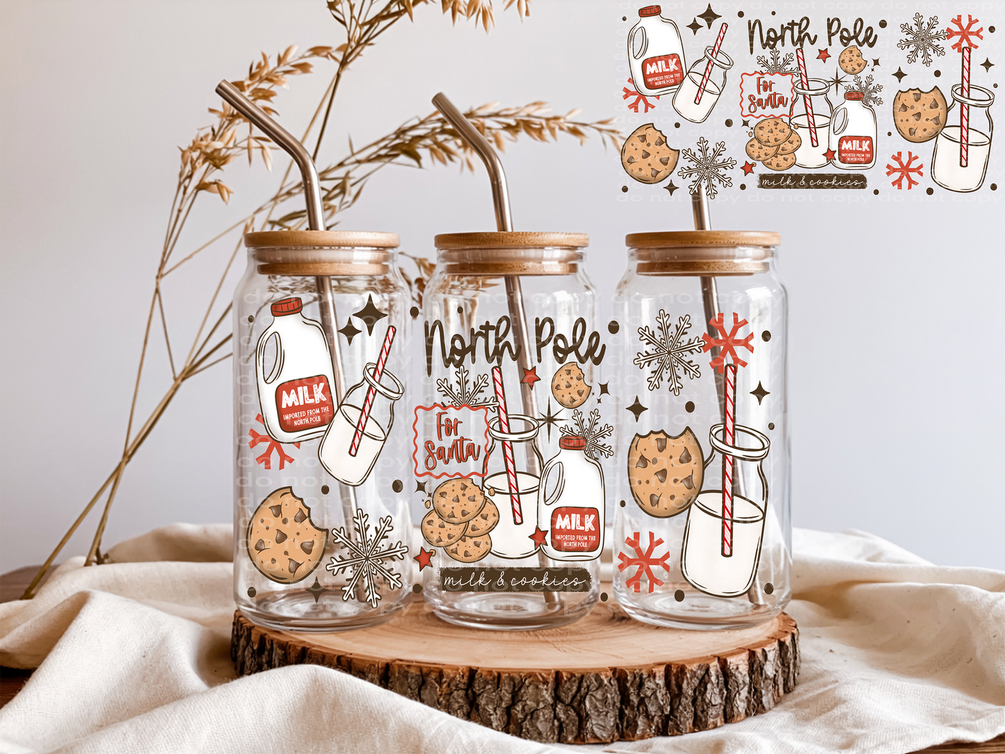 North Pole and Milk Cookies- 16 oz UV DTF Cup Wrap - RTS