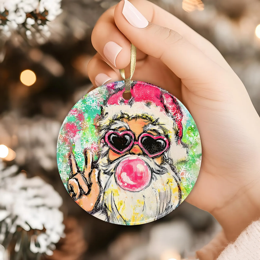 Bubble Gum Santa- Ornament UV Ornament Sticker-2-5 Business Days