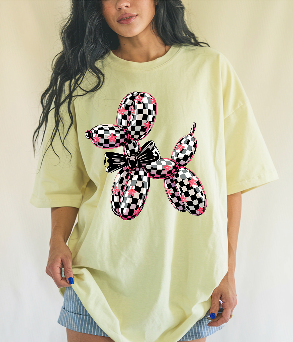 Preppy Checkered Ballon Dog- Full Color DTF Transfer