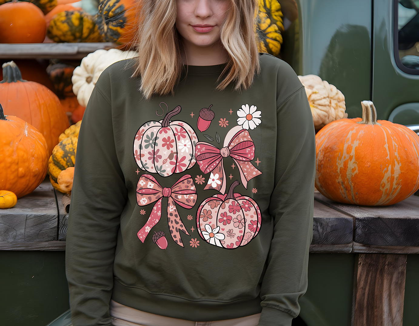 Preppy Floral Fall Pumpkins - Full Color DTF Transfer - RTS #12