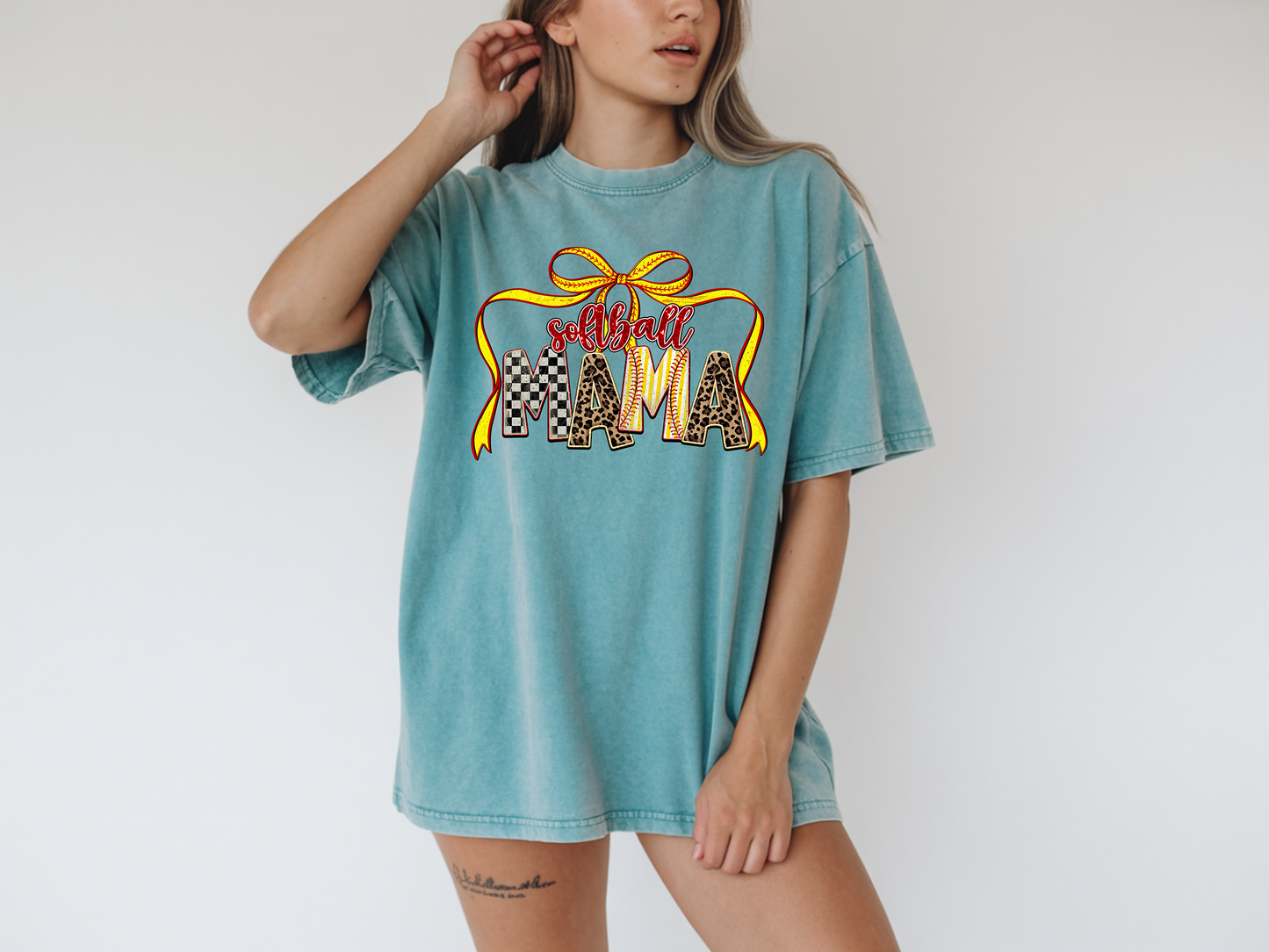 Preppy Softball Mama Bow-Full Color-DTF Transfer-2-5 Business Days